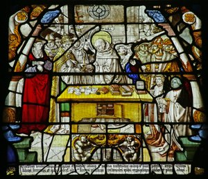 San Bernardo distribuisce i suoi scritti a vescovi, un papa e altri, c.1500 da German School